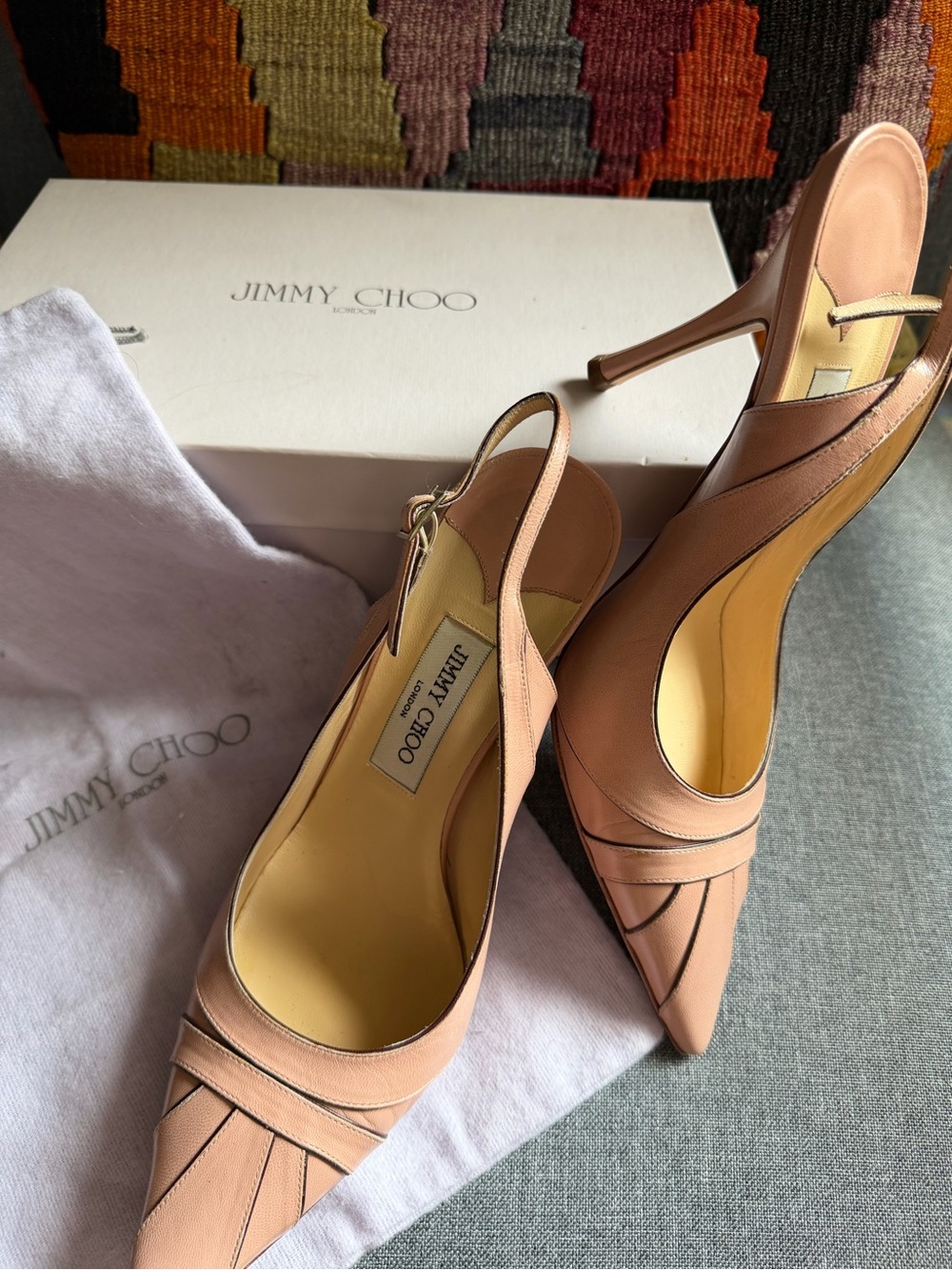 Jimmy Choo Blush Pink Leather Slingback Pointed Pumps - Picture 5 of 5